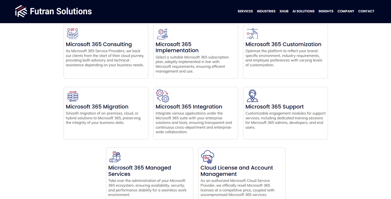 Futran Solutions screenshot - Los 10 mejores proveedores de servicios gestionados de Office 365 analizados en 2026