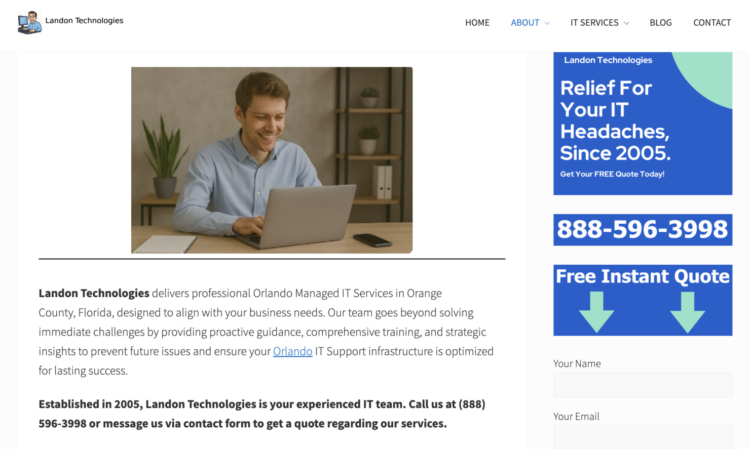 Landon Technologies screenshot - Las 10 mejores empresas de servicios de TI gestionados en Orlando revisadas en 2026