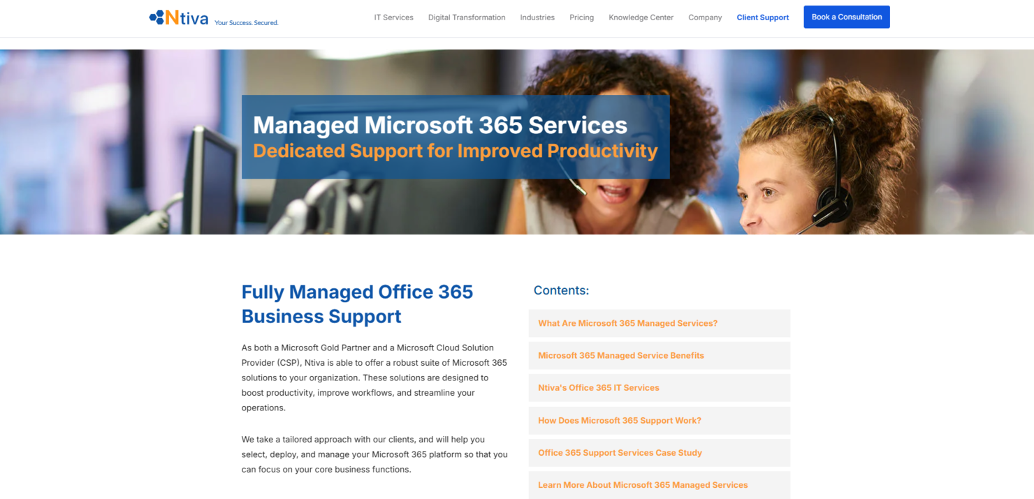 Ntiva screenshot - Los 10 mejores proveedores de servicios gestionados de Office 365 analizados en 2026