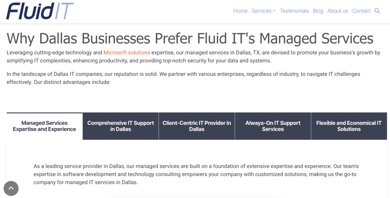Fluid IT Services screenshot - 10 Mejores Servicios de TI Gestionados en Dallas Evaluados en 2026
