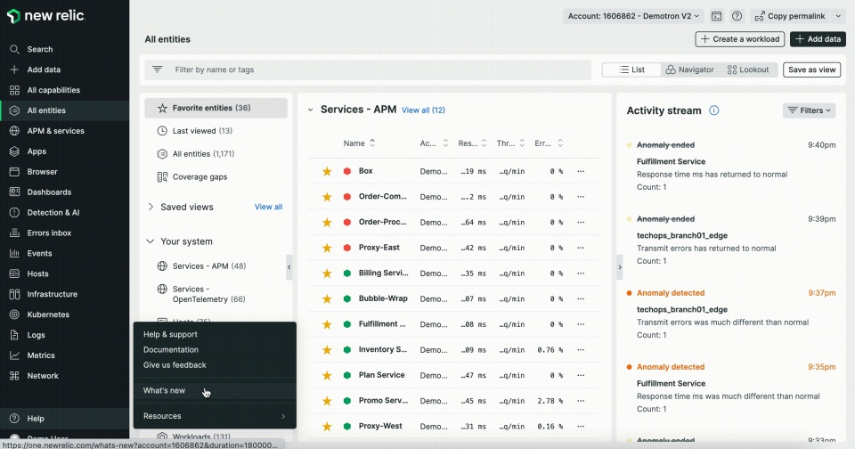 New Relic screenshot - 10 Plataformas de Observabilidad Analizadas en 2026