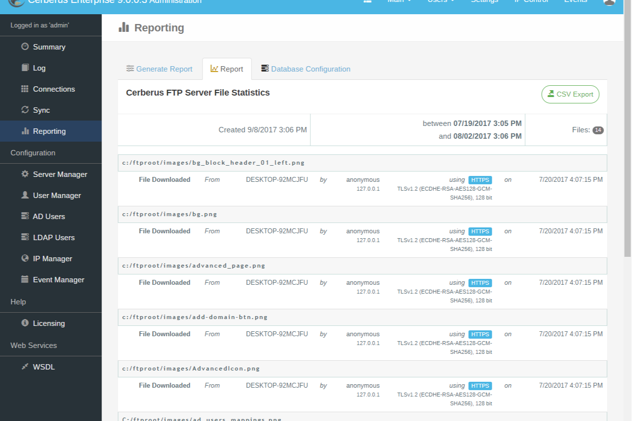 Cerberus FTP Server screenshot - 10 Mejores Programas de Gestión de Transferencia de Archivos Analizados en 2026