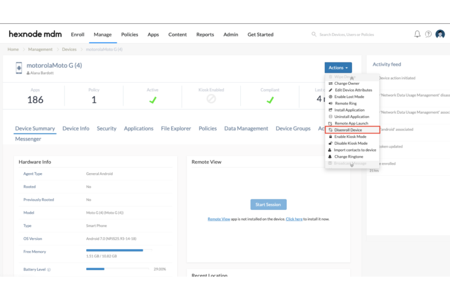 Hexnode screenshot - Los 10 Mejores Software de Gestión de Dispositivos en 2026