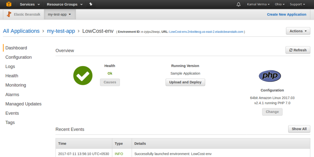 AWS Elastic Beanstalk screenshot - Las 10 Mejores Plataformas PaaS en la Nube para Observar