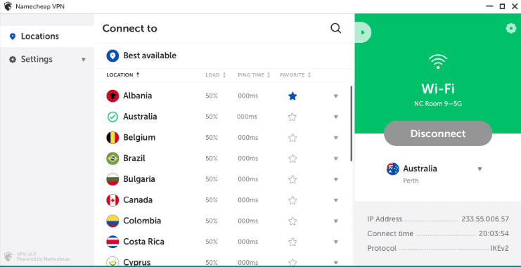 Namecheap VPN Service screenshot - Guía de los 10 Mejores Programas VPN de 2026