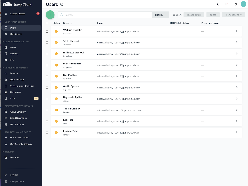 JumpCloud screenshot - Más Allá de lo Básico: Los 10 Mejores Software de Aprovisionamiento de Usuarios de 2026