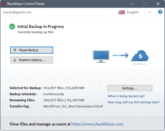 Backblaze screenshot - Los 10 Mejores Programas de Copias de Seguridad que Lideran el Mercado en 2026