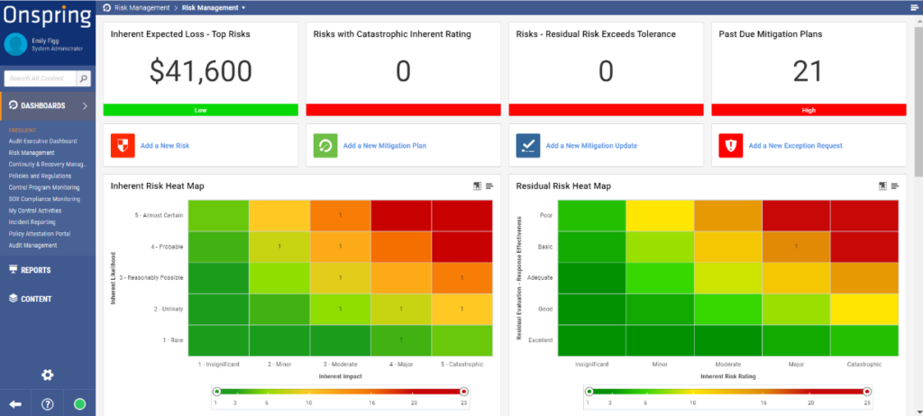 Onspring screenshot - Las 10 Mejores Soluciones de Software de Cumplimiento Revisadas en 2026