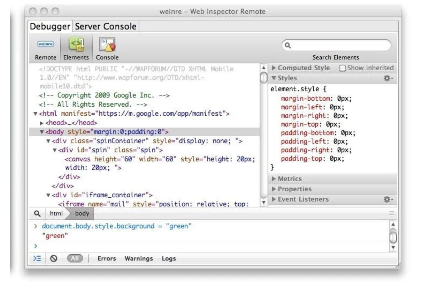 Apache Weinre screenshot - Las 10 mejores herramientas de depuración analizadas en 2026