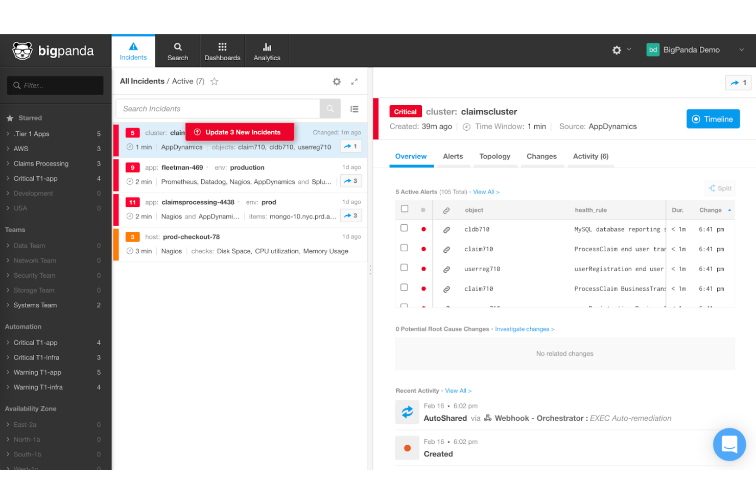 BigPanda screenshot - 10 mejores herramientas de IA para DevOps analizadas en 2026