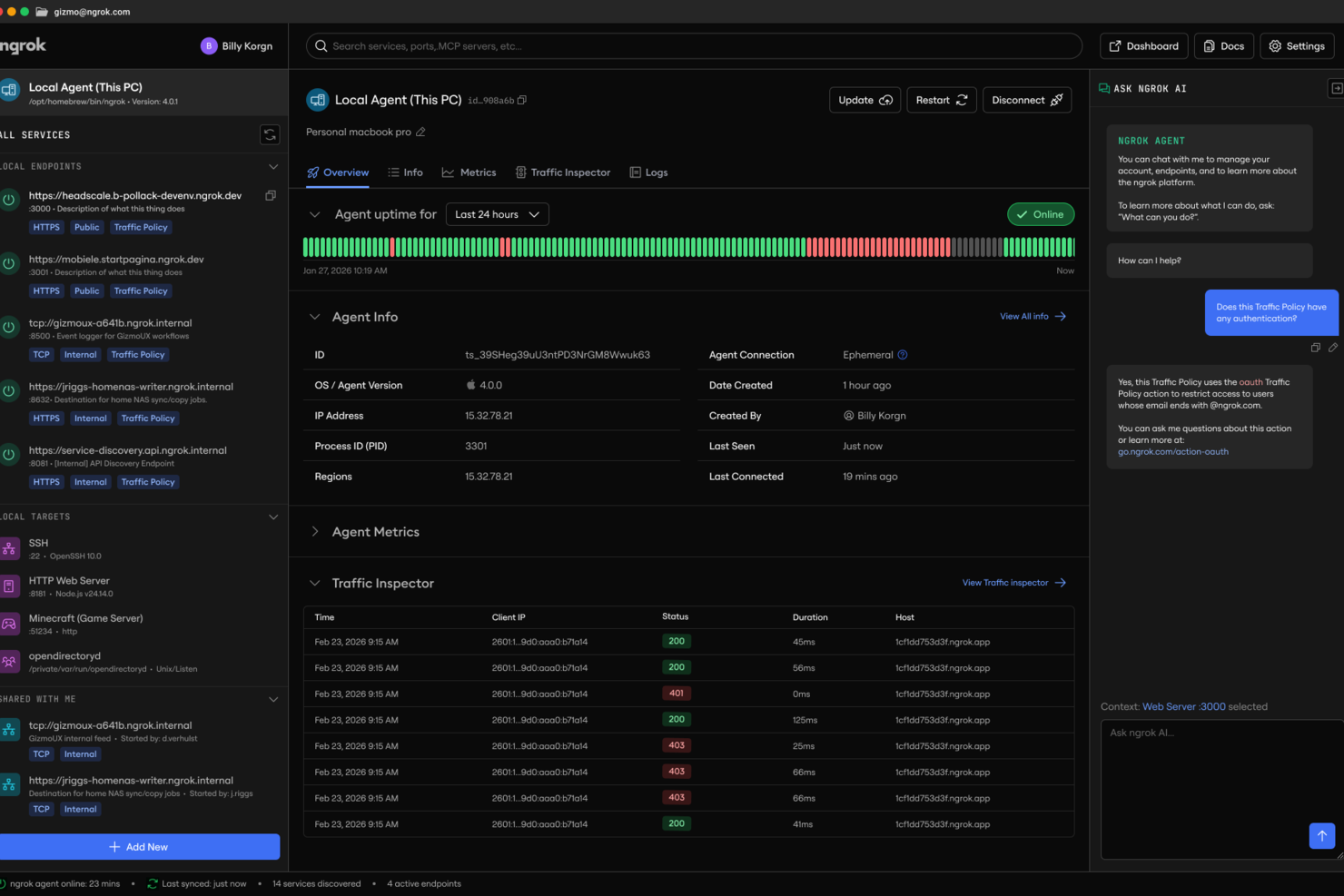 ngrok screenshot - 10 mejores herramientas de IA para DevOps analizadas en 2026