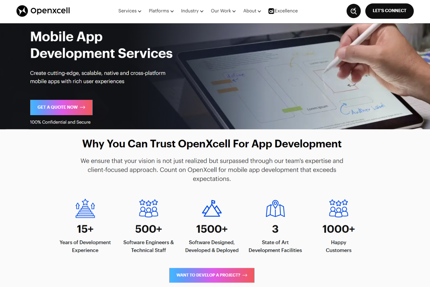 OpenXcell screenshot - Las 10 mejores empresas de desarrollo de aplicaciones para iPad analizadas en 2026