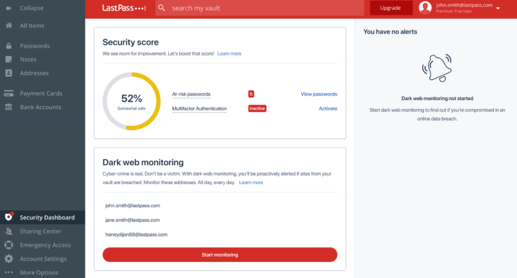 LastPass screenshot - Descubre Las 10 Mejores Herramientas de Monitoreo de la Web Oscura Hoy
