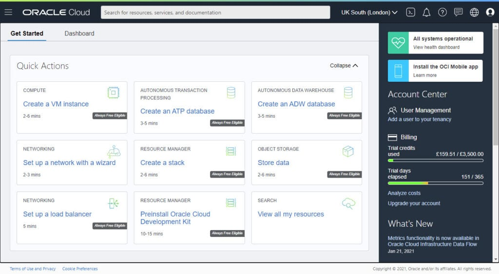 Oracle Cloud Infrastructure (OCI) screenshot - 10 Mejores Alternativas a Heroku Revisadas en 2026