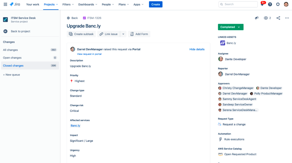 Jira Service Management screenshot - 10 Mejores Alternativas a ConnectWise Analizadas en 2026
