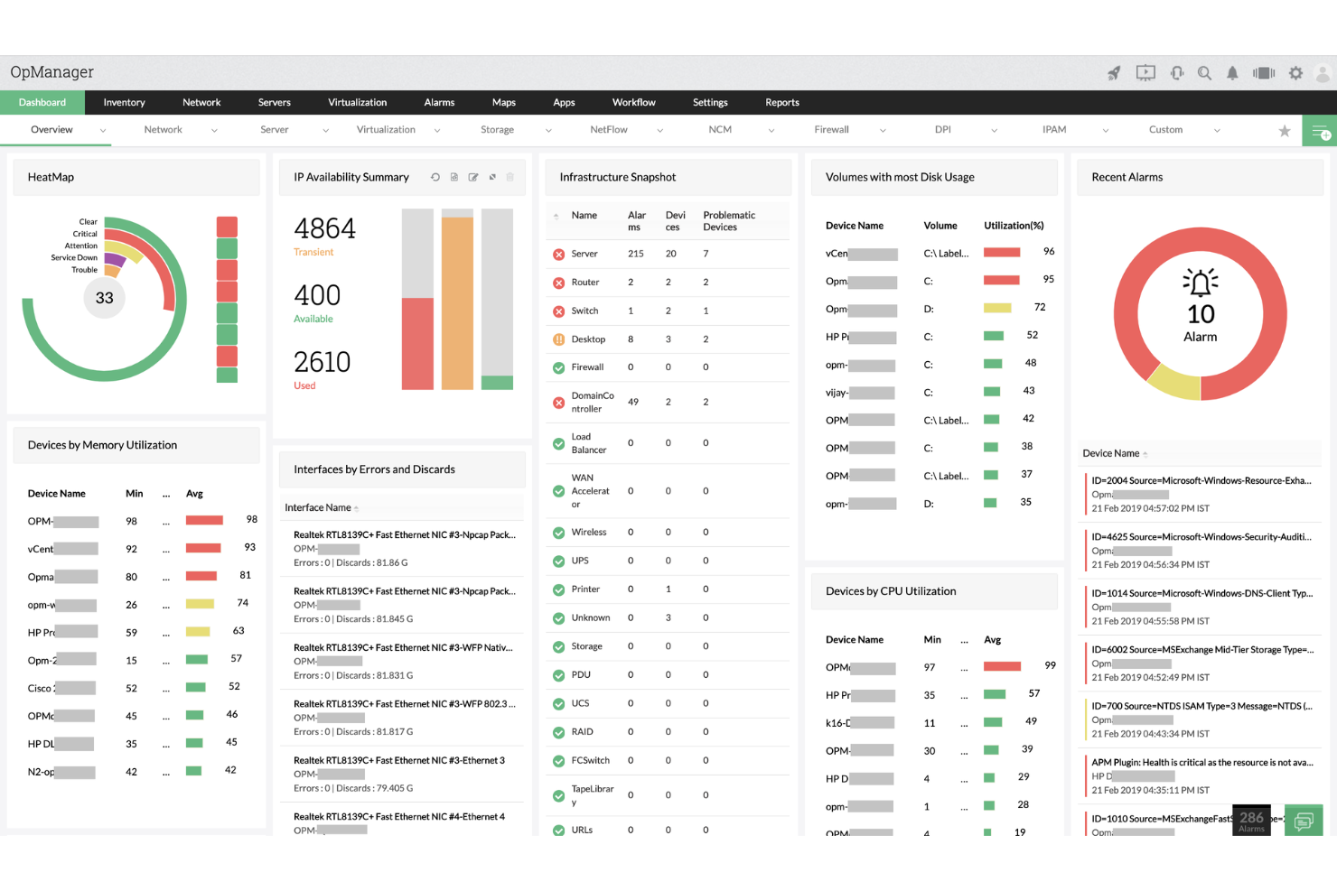 ManageEngine OpManager screenshot - 10 mejores programas de infraestructura informática revisados para 2026