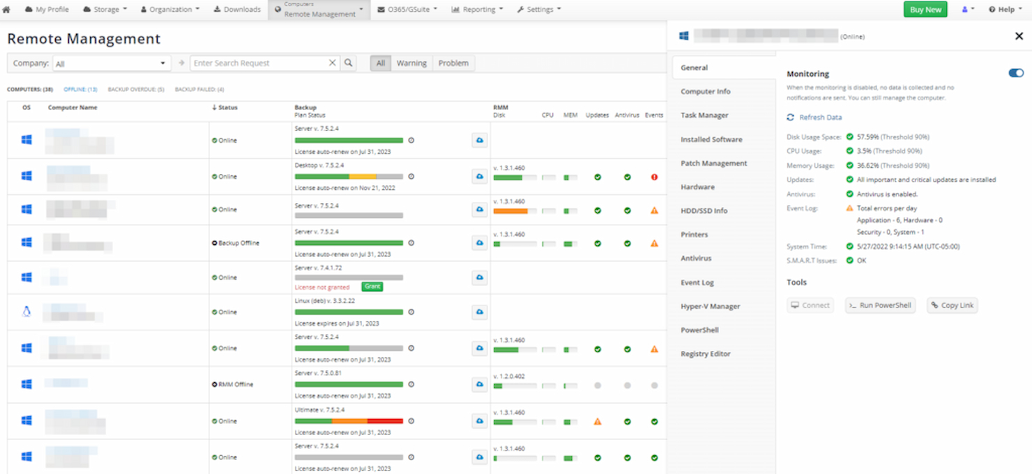 MSP360 RMM screenshot - Guía de los 10 mejores software RMM de 2026