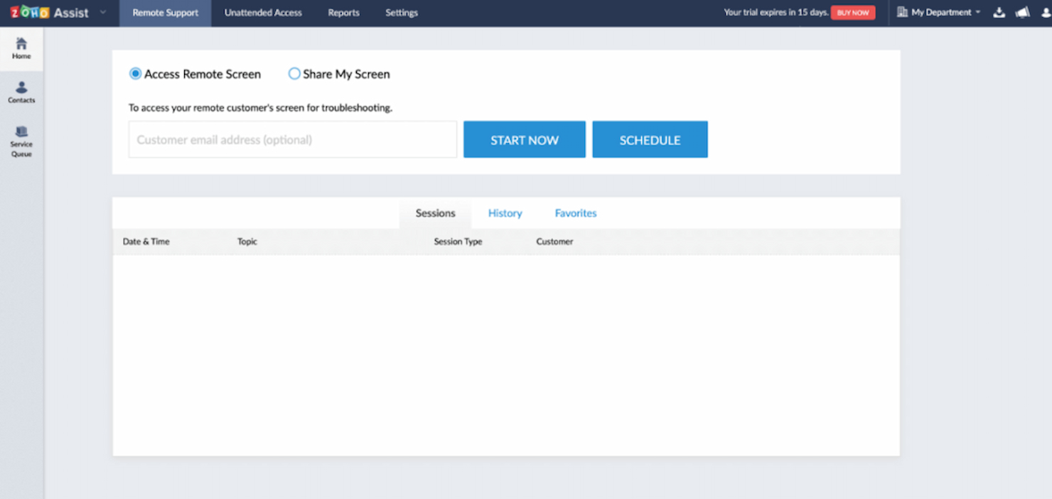 Zoho Assist screenshot - Central de Comandos: Los 10 Mejores Programas de Escritorio Remoto de 2026