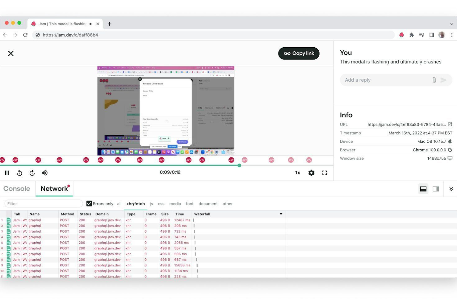Jam screenshot - Las 10 mejores herramientas gratuitas de seguimiento de errores revisadas para 2026