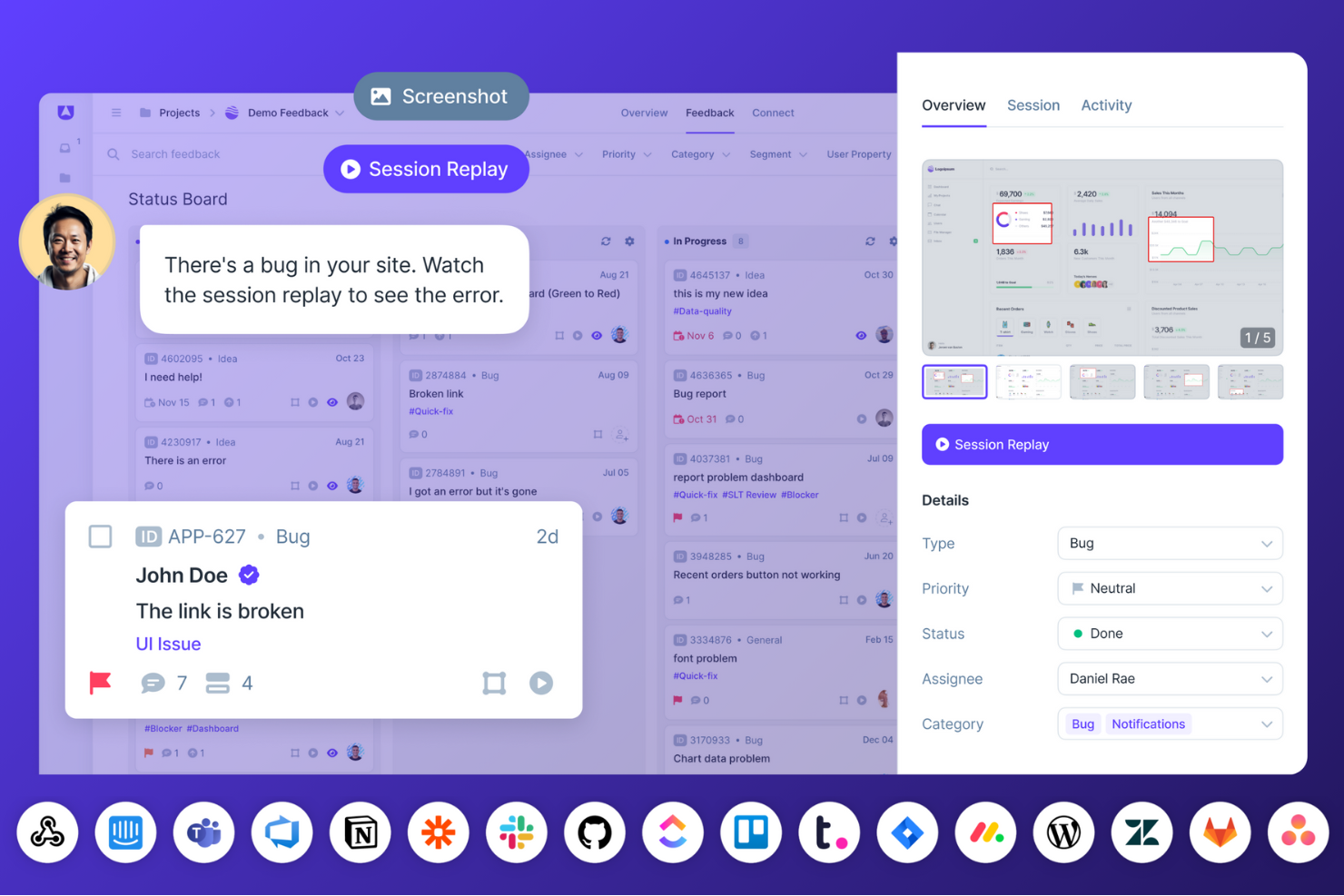 Userback screenshot - Las 10 mejores herramientas gratuitas de seguimiento de errores revisadas para 2026