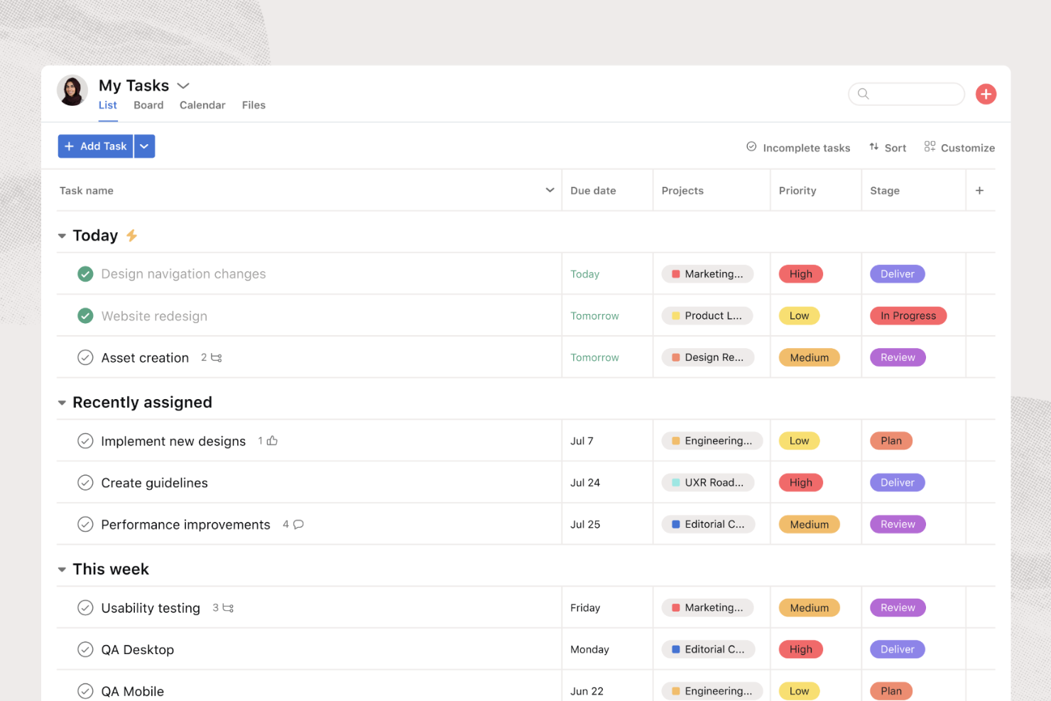 Asana screenshot - Las 10 mejores herramientas gratuitas de seguimiento de errores revisadas para 2026