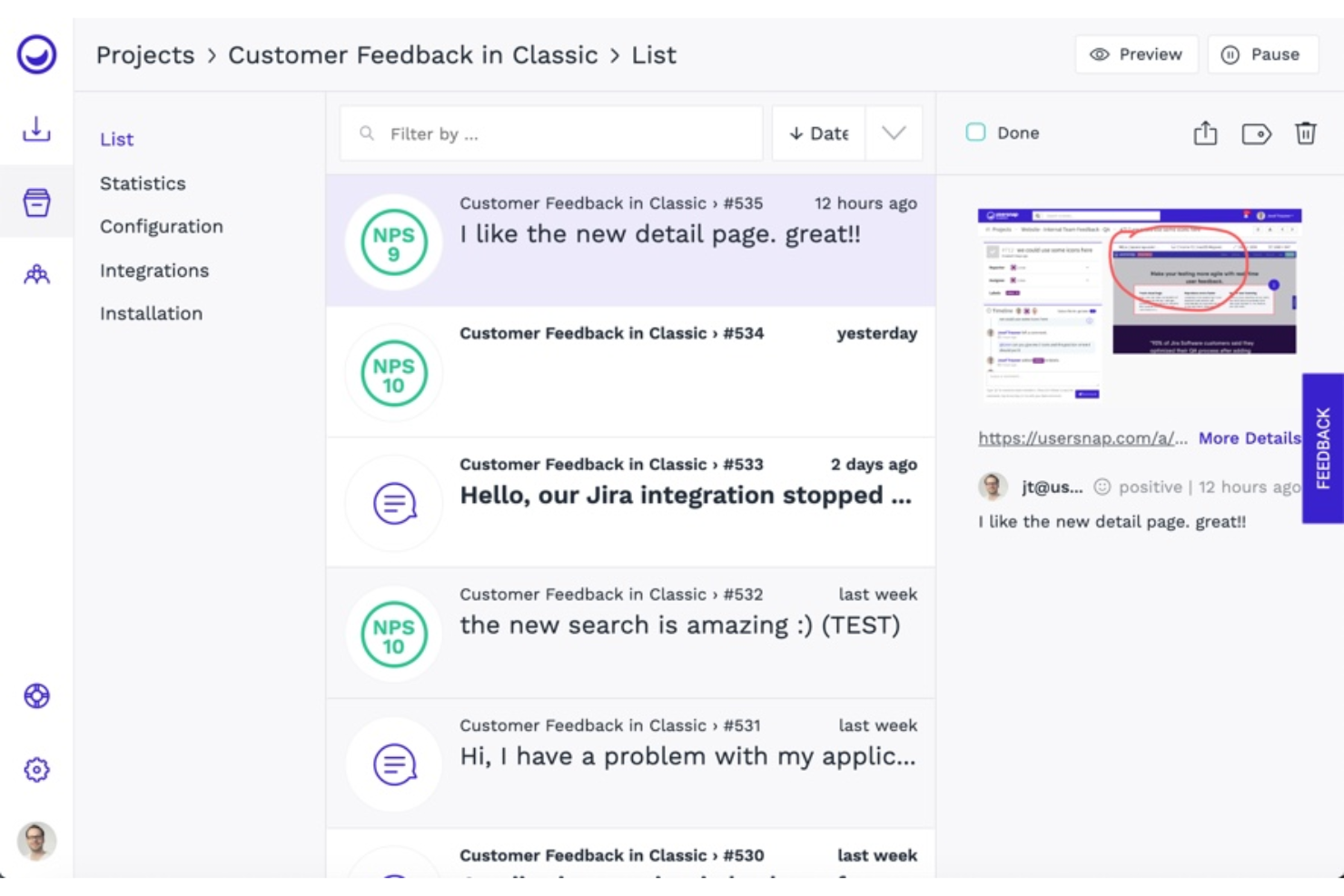 Usersnap screenshot - 10 Mejores Herramientas de Gestión de Pruebas Ágiles Analizadas para 2026