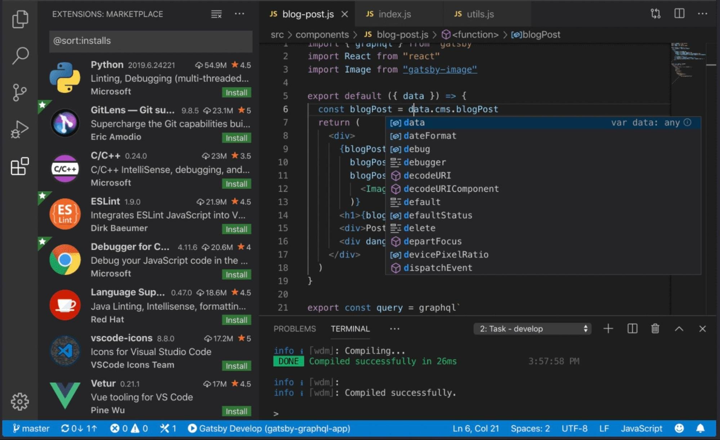 Visual Studio Code screenshot - 10 mejores herramientas de desarrollo web revisadas para 2026