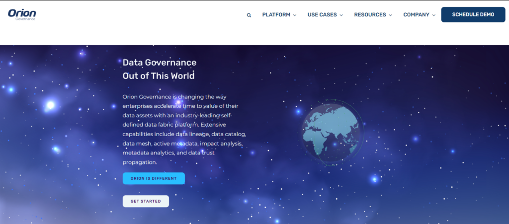 Orion Governance screenshot - 10 Mejores Herramientas de Catálogo de Datos para una Gestión de Datos Eficiente en 2026