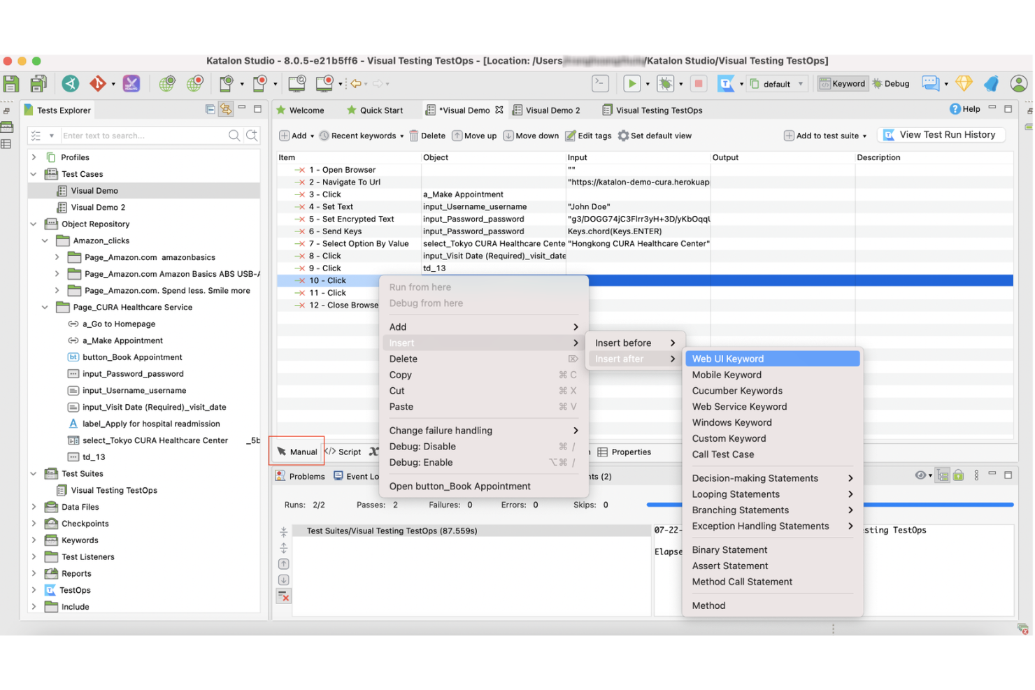 Katalon Studio screenshot - 10 mejores herramientas para probar sitios web analizadas en 2026