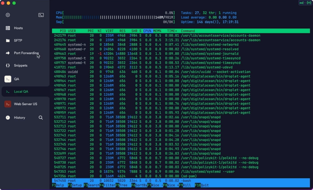 Termius screenshot - 10 Mejores Emuladores de Terminal Evaluados en 2026