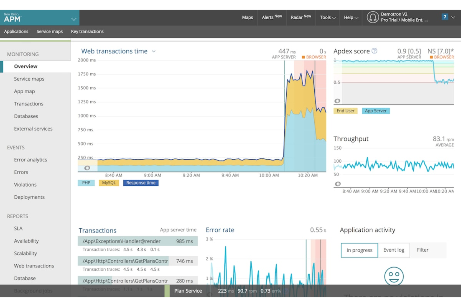 New Relic screenshot - 10 Mejores Herramientas de Gestión de Configuración Analizadas para 2026