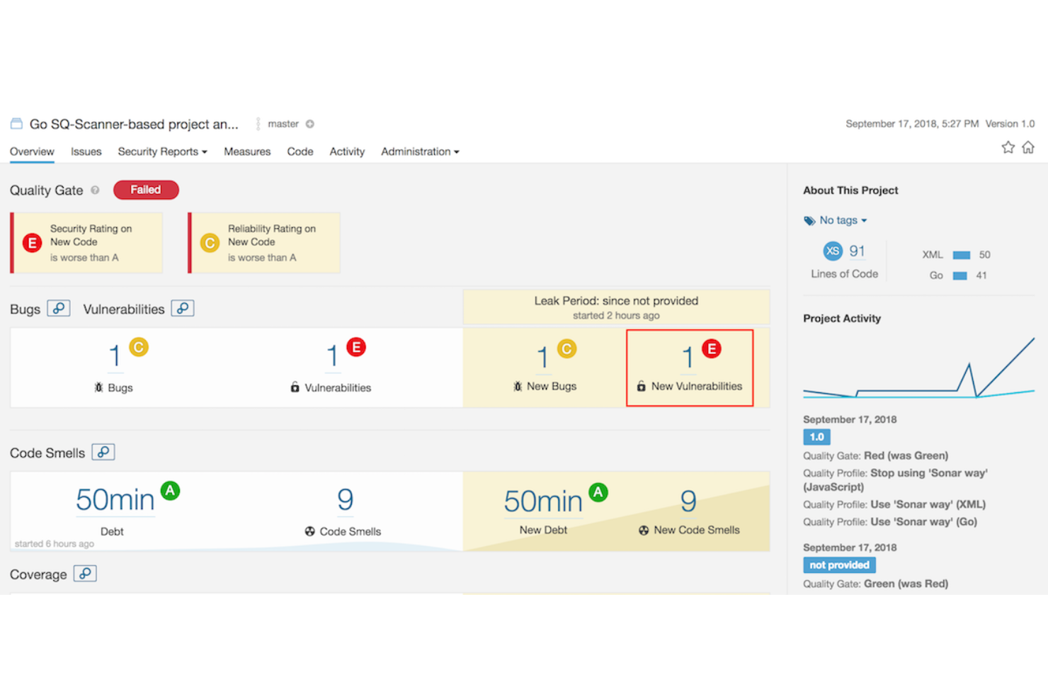SonarQube screenshot - 10 mejores herramientas SAST para codificación segura en 2026