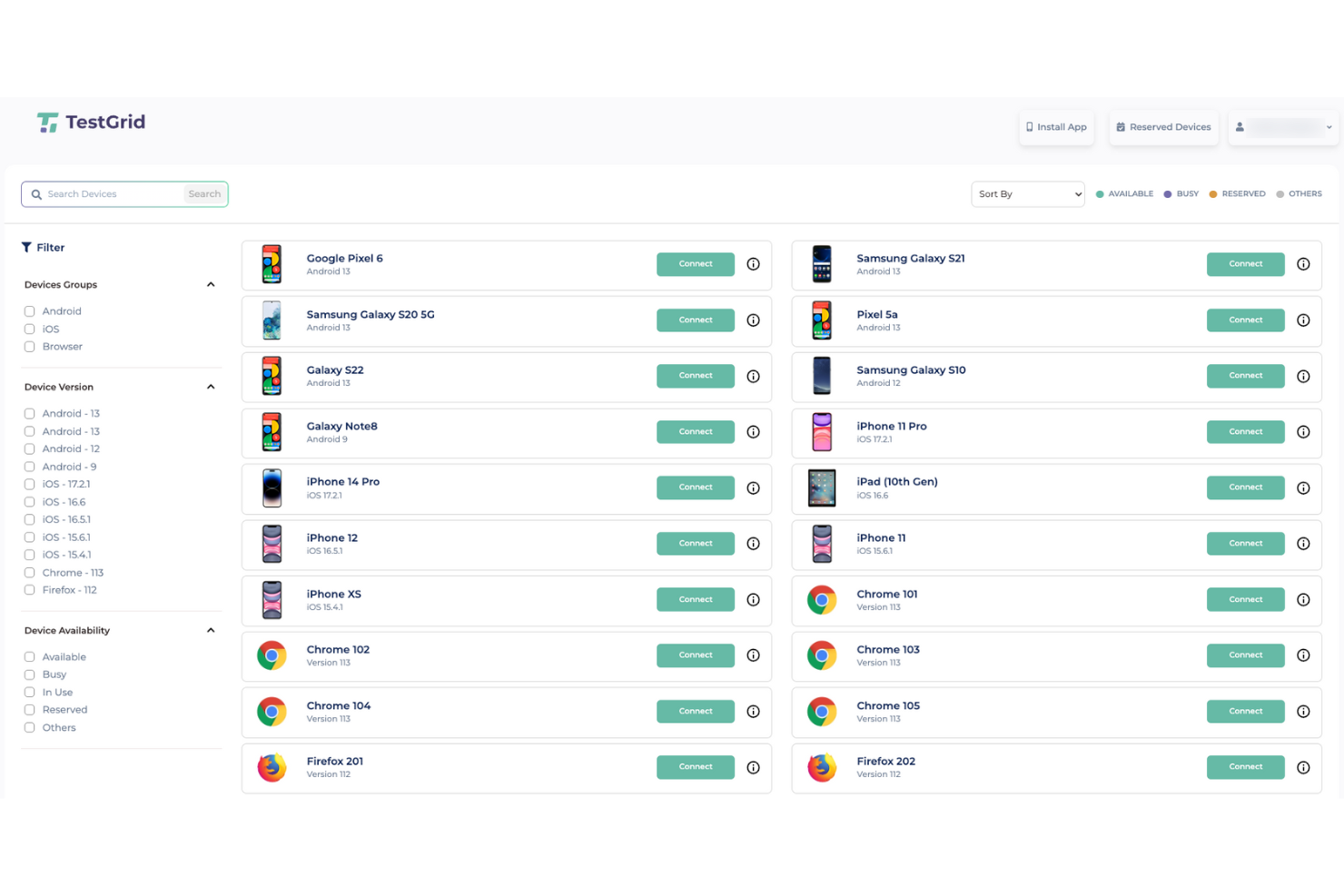 TestGrid screenshot - Las 10 mejores herramientas de pruebas en la nube analizadas para 2026