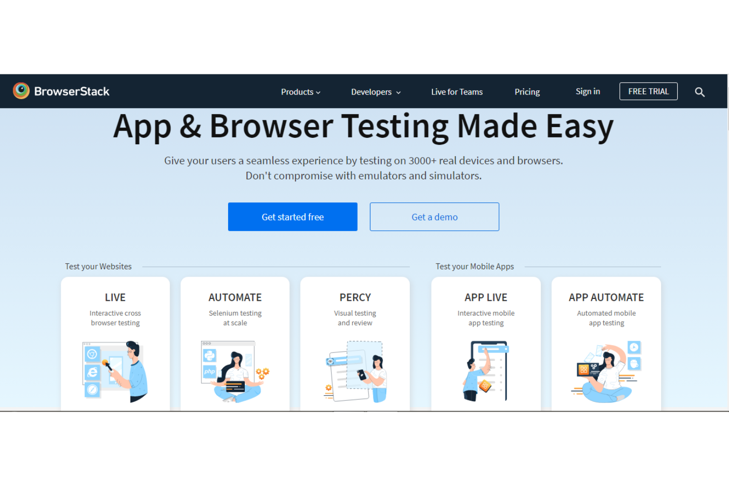 BrowserStack screenshot - 10 Mejores Herramientas de Pruebas SaaS Reseñadas en 2026
