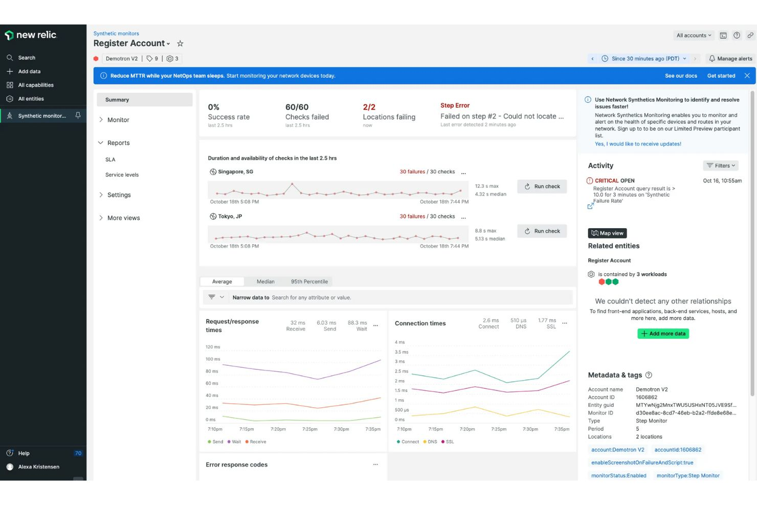 New Relic screenshot - 10 Mejores Herramientas de Monitorización Sintética Analizadas en 2026