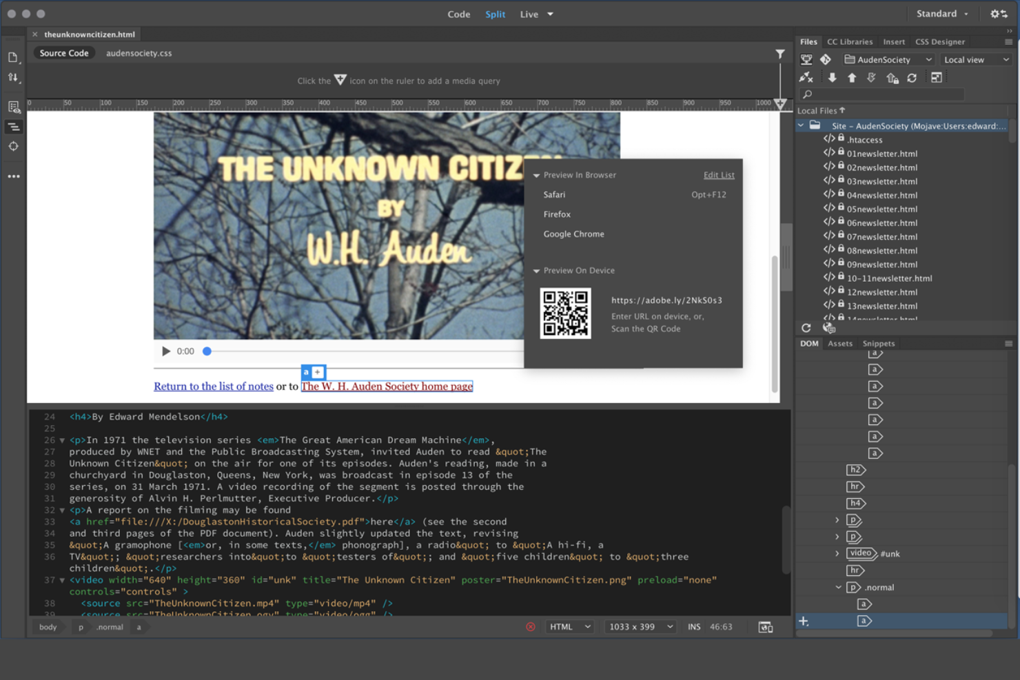 Adobe Dreamweaver screenshot - Las 10 mejores opciones de software para desarrollo de sitios web en 2026