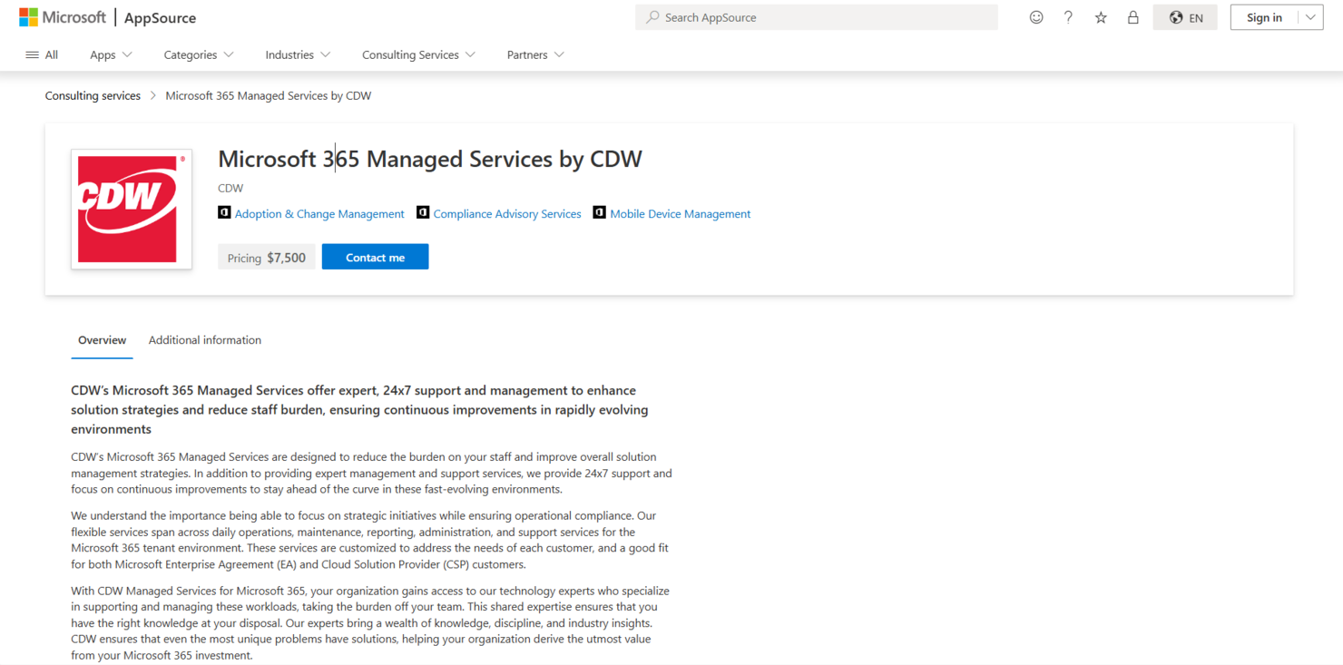 CDW screenshot - Los 10 mejores proveedores de servicios gestionados de Office 365 analizados en 2026