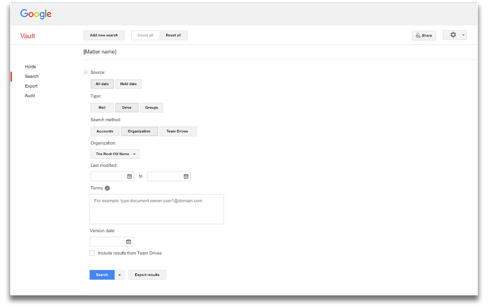 Google Vault screenshot - Héroes del Correo: Los 10 Mejores Software de Archivado de Correos Electrónicos de 2026