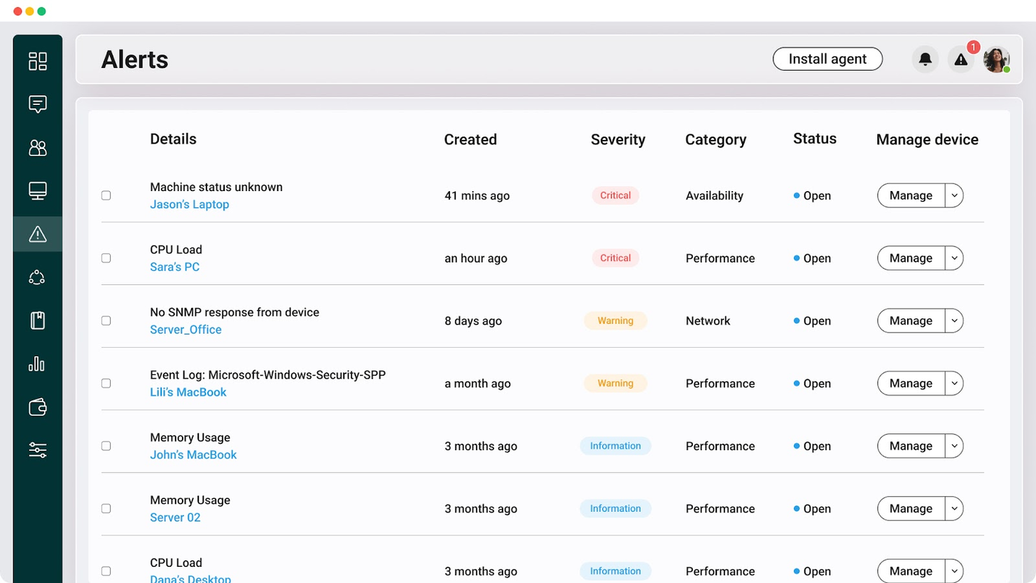 Atera screenshot - 10 meilleures alternatives à ManageEngine passées en revue en 2026