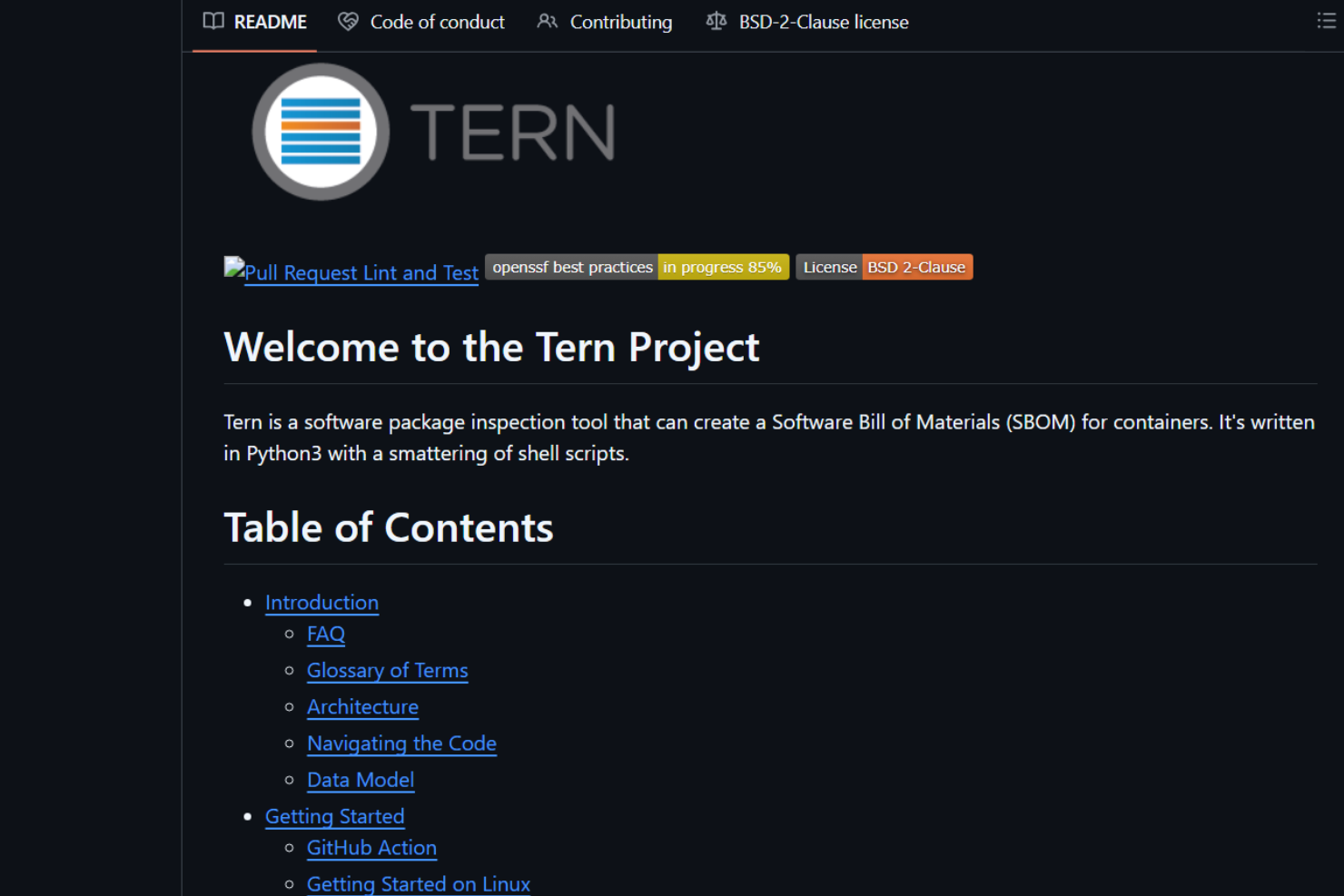 Tern screenshot - 10 beste tools voor het genereren van SBOM’s in 2026