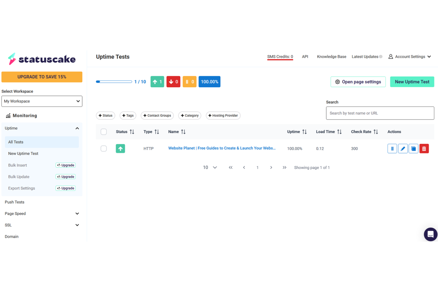 StatusCake screenshot - 10 beste alternatieven voor Pingdom voor 2026