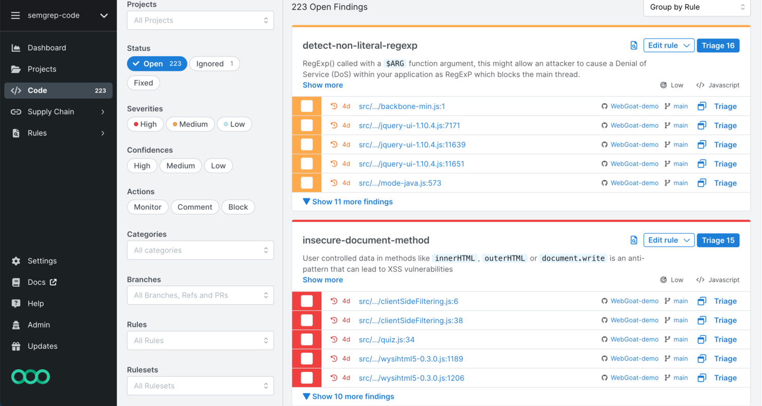 Semgrep screenshot - 10 beste tools voor codekwaliteit in 2026