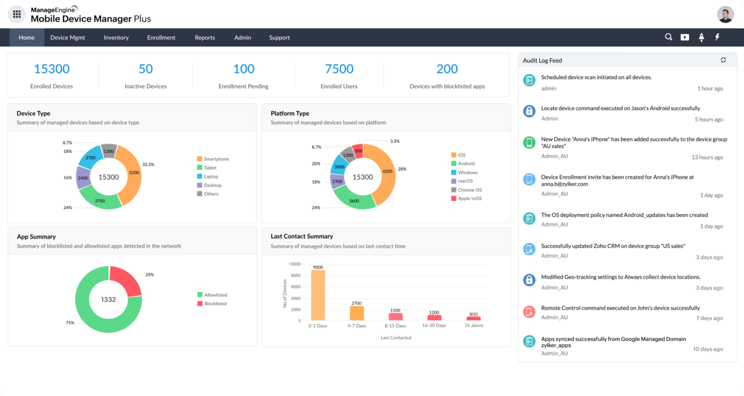 ManageEngine Mobile Device Manager Plus screenshot - 10 beste software voor Apple-apparaatbeheer in 2026