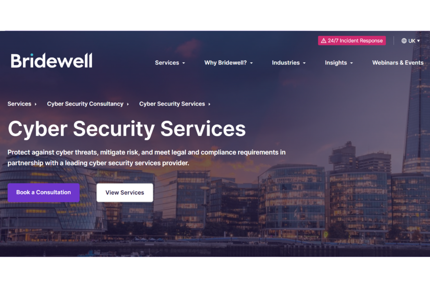Bridewell screenshot - 10 beste cyberbeveiligingsbedrijven in het VK beoordeeld in 2026