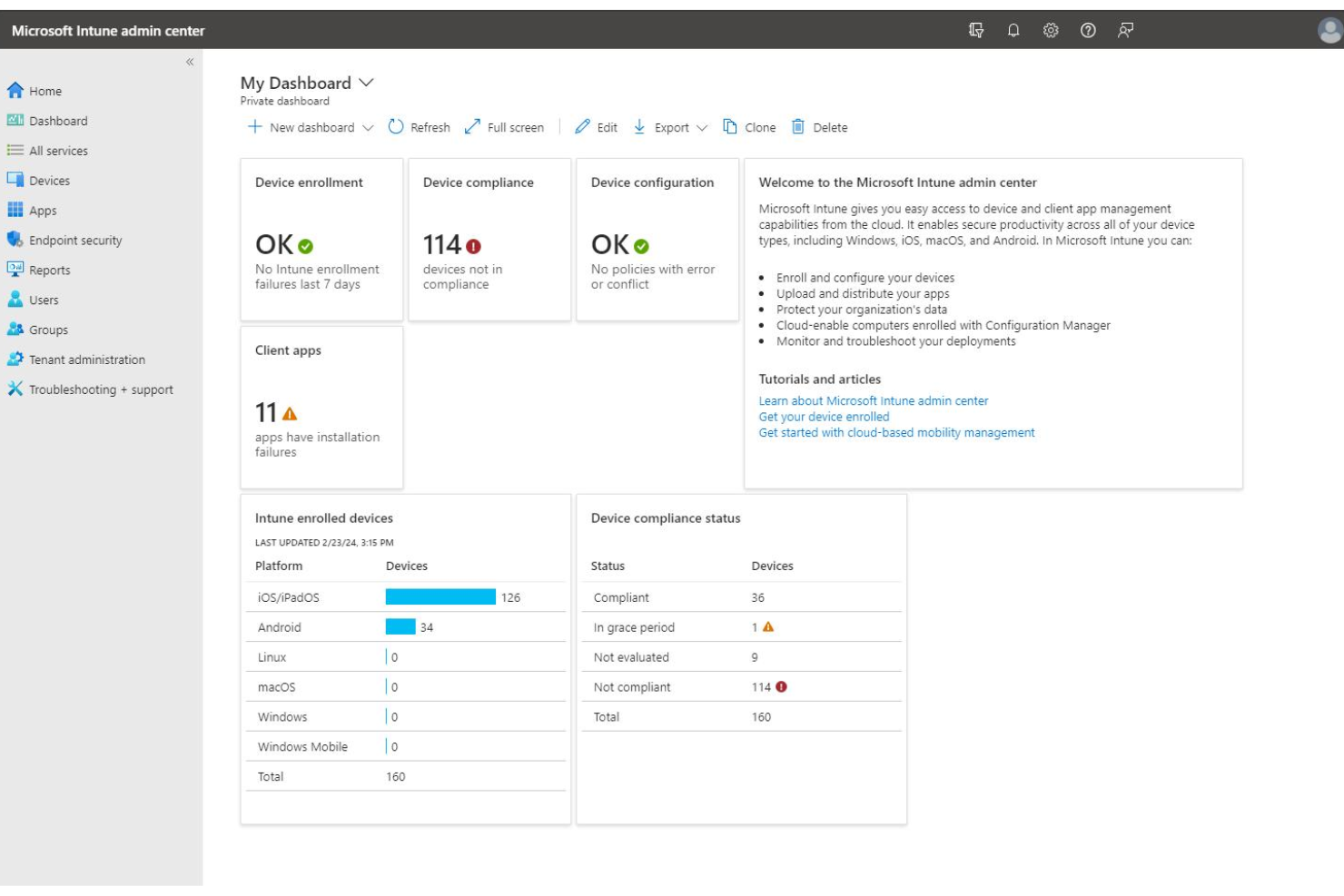 Microsoft Intune screenshot - 10 beste software voor Apple-apparaatbeheer in 2026