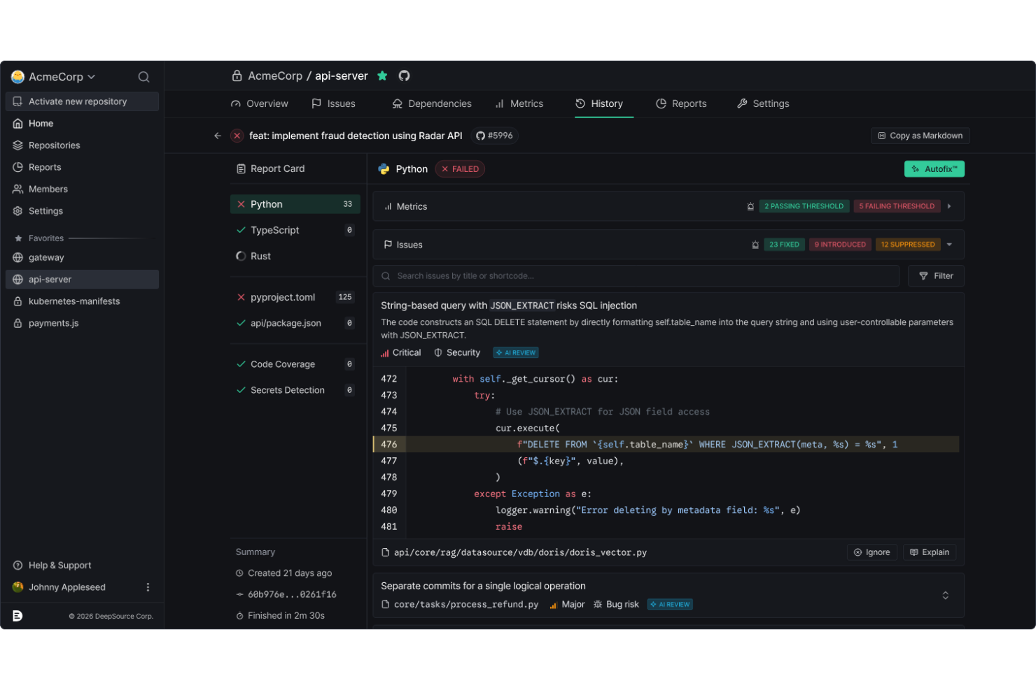 DeepSource screenshot - 10 beste tools voor codekwaliteit in 2026