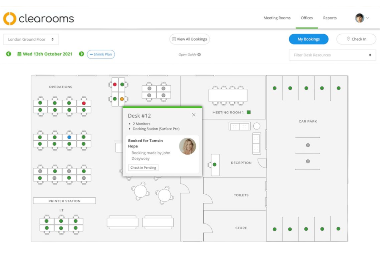 Clearooms screenshot - 10 beste reserveringstools voor flexwerkplekken voor softwareontwikkelaars in 2026