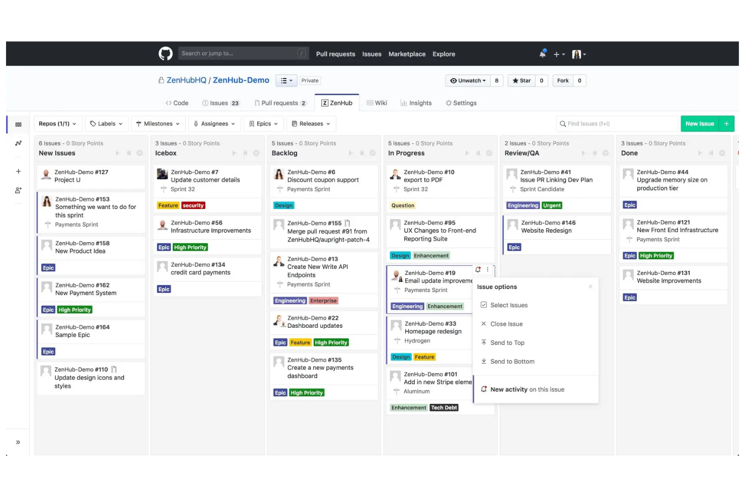 Zenhub screenshot - 10 beste tools voor projectmanagement voor softwareontwikkeling in 2026