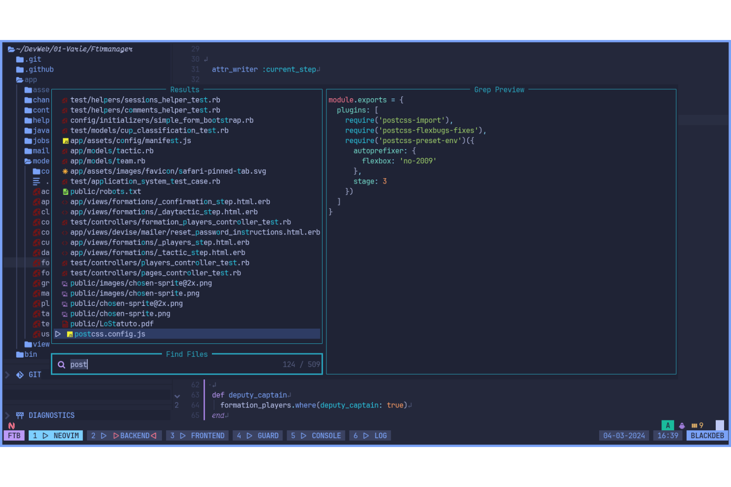 Neovim screenshot - 10 Ruby-ontwikkelomgevingen voor 2026