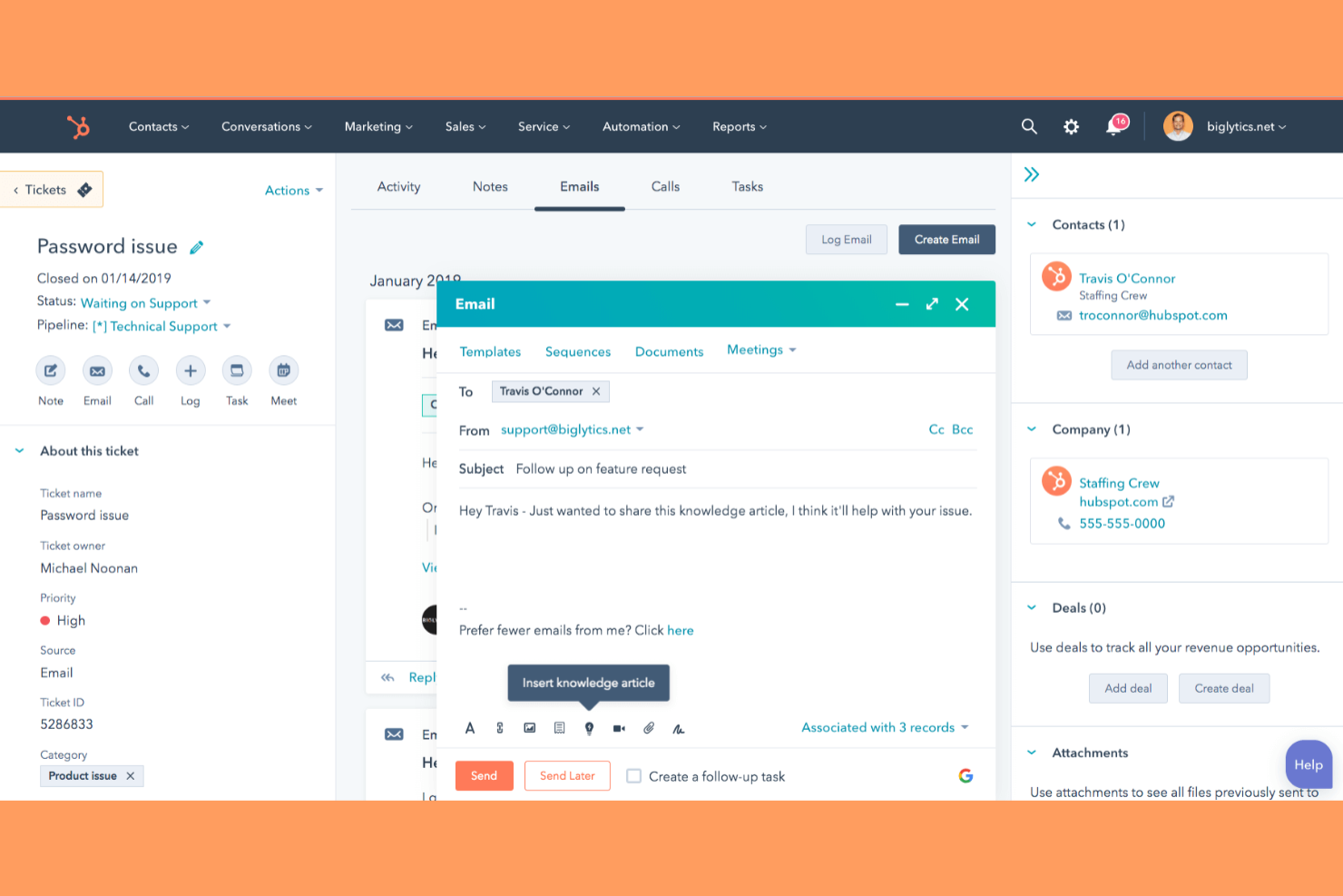 HubSpot Service Hub screenshot - 10 beste alternatieven voor Help Scout in 2026